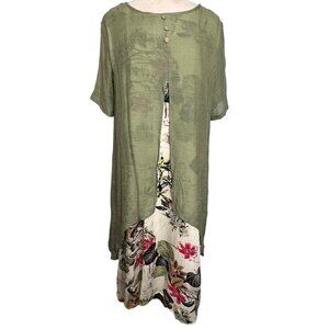Cream Floral Green Duster Sheath Midi Dress 3XL Country Church Office